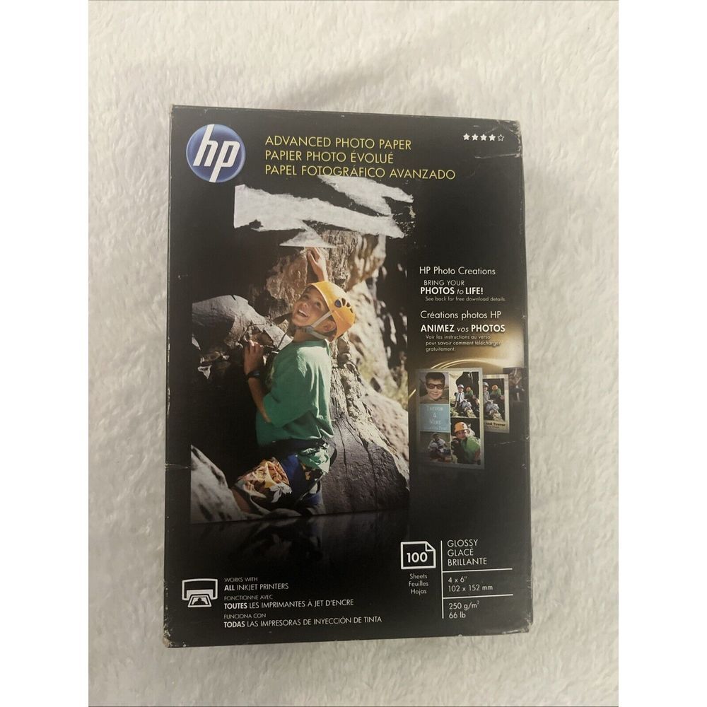 Hp Advanced Glossy photo paper, 97 sheets OPEN BOX 4x6 in 66lb.